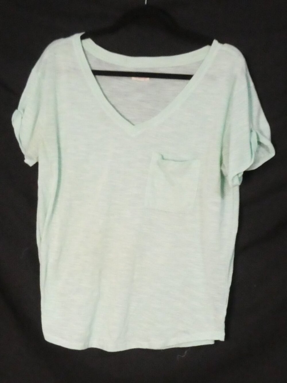 AERIE Pretty Oversized V-Neck Boyfriend Pocket Tee Mint Green & White Stripe - L